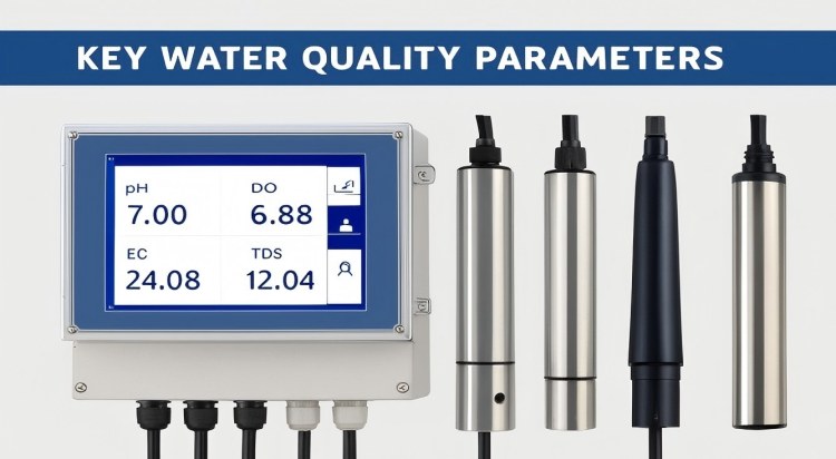 Professional using a multi-parameter water quality tester in a industrial setting
