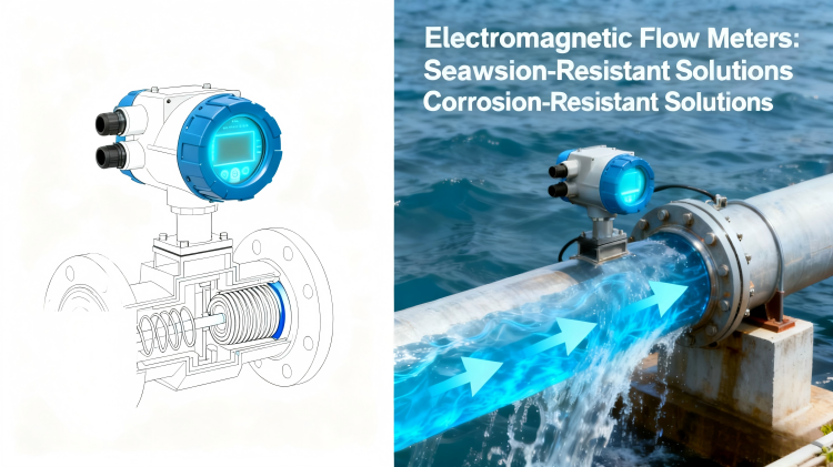 Electromagnetic flow meter installed in seawater desalination plant pipeline
