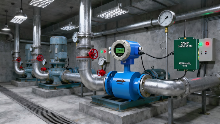 GAIMC flow meter with GWM300 wireless module installed in water pump station