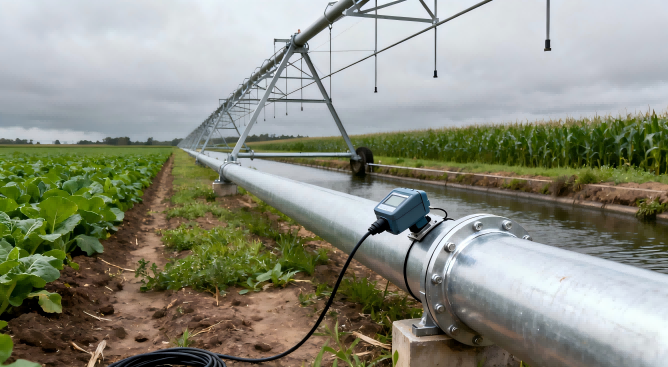 Ultrasonic flow meter installed on irrigation pipe without cutting