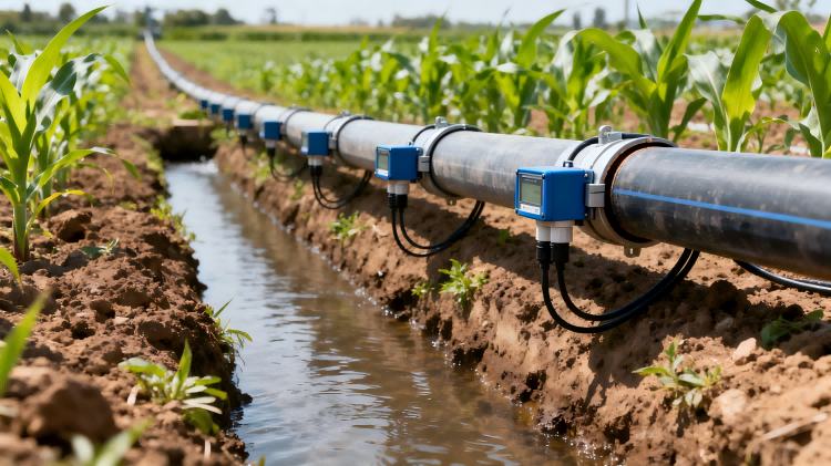 Multiple ultrasonic flow meters monitoring different irrigation zones