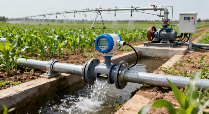 Electromagnetic flow meter installed in agricultural irrigation system