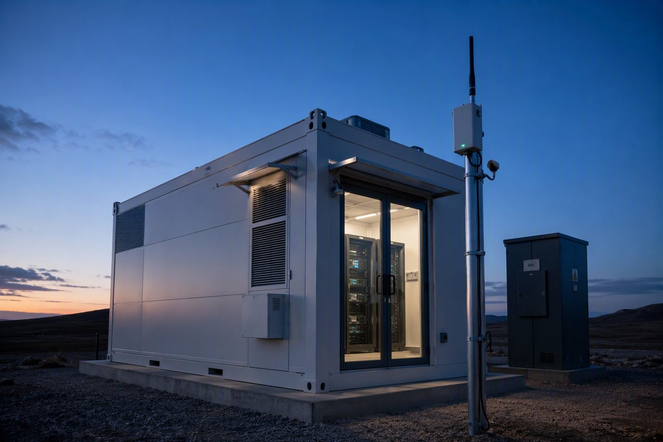 Edge AI computing container data center with outdoor environment monitoring