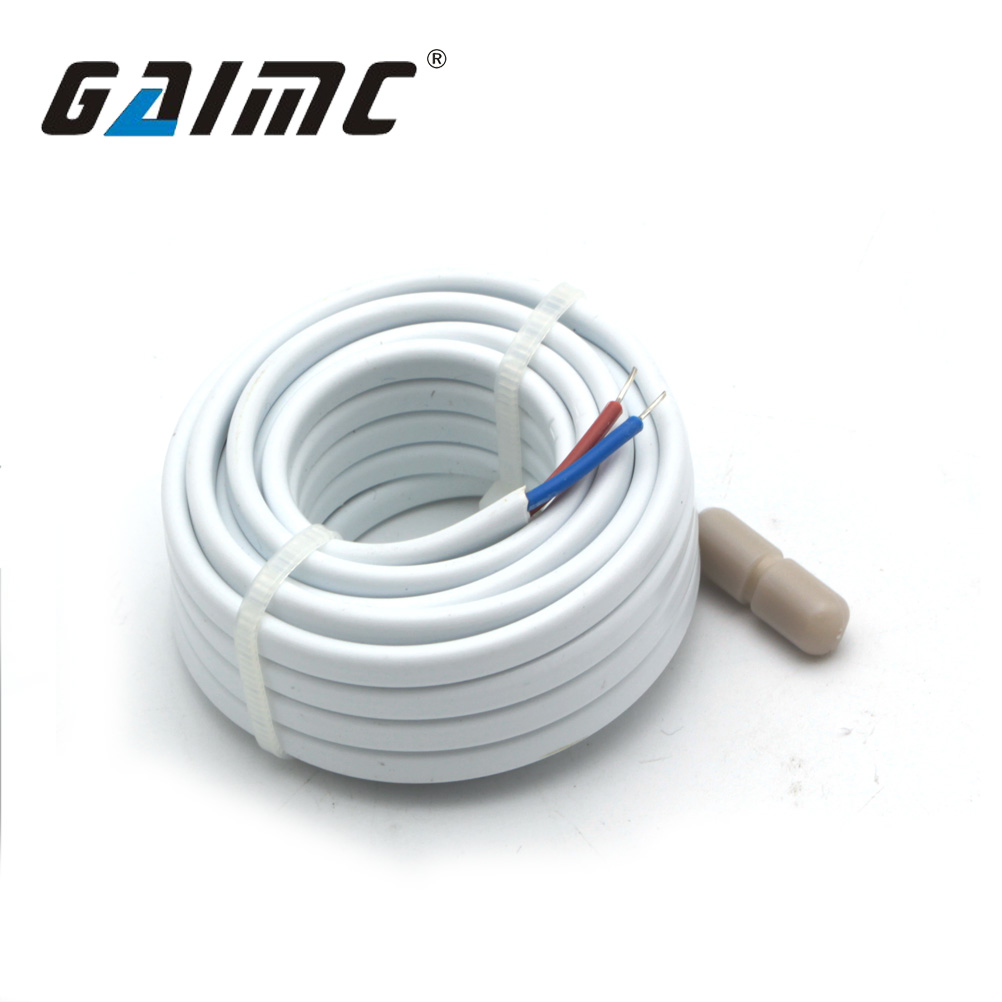GAIMC NTC underfloor heating temperature sensor, coiled white PVC cable with sealed probe and bare wire terminals